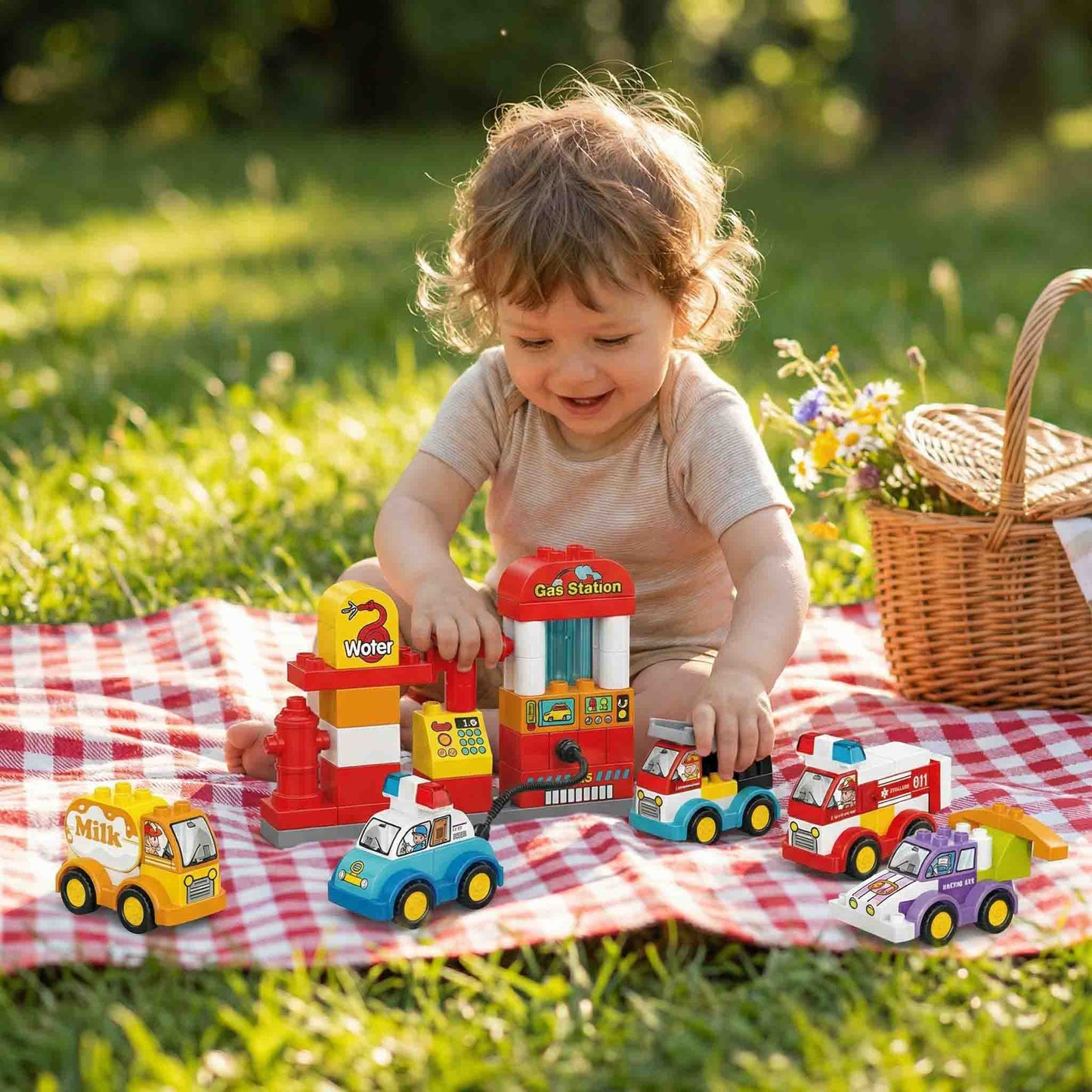Kids city vehicle building blocks set with police ambulance and trucks
