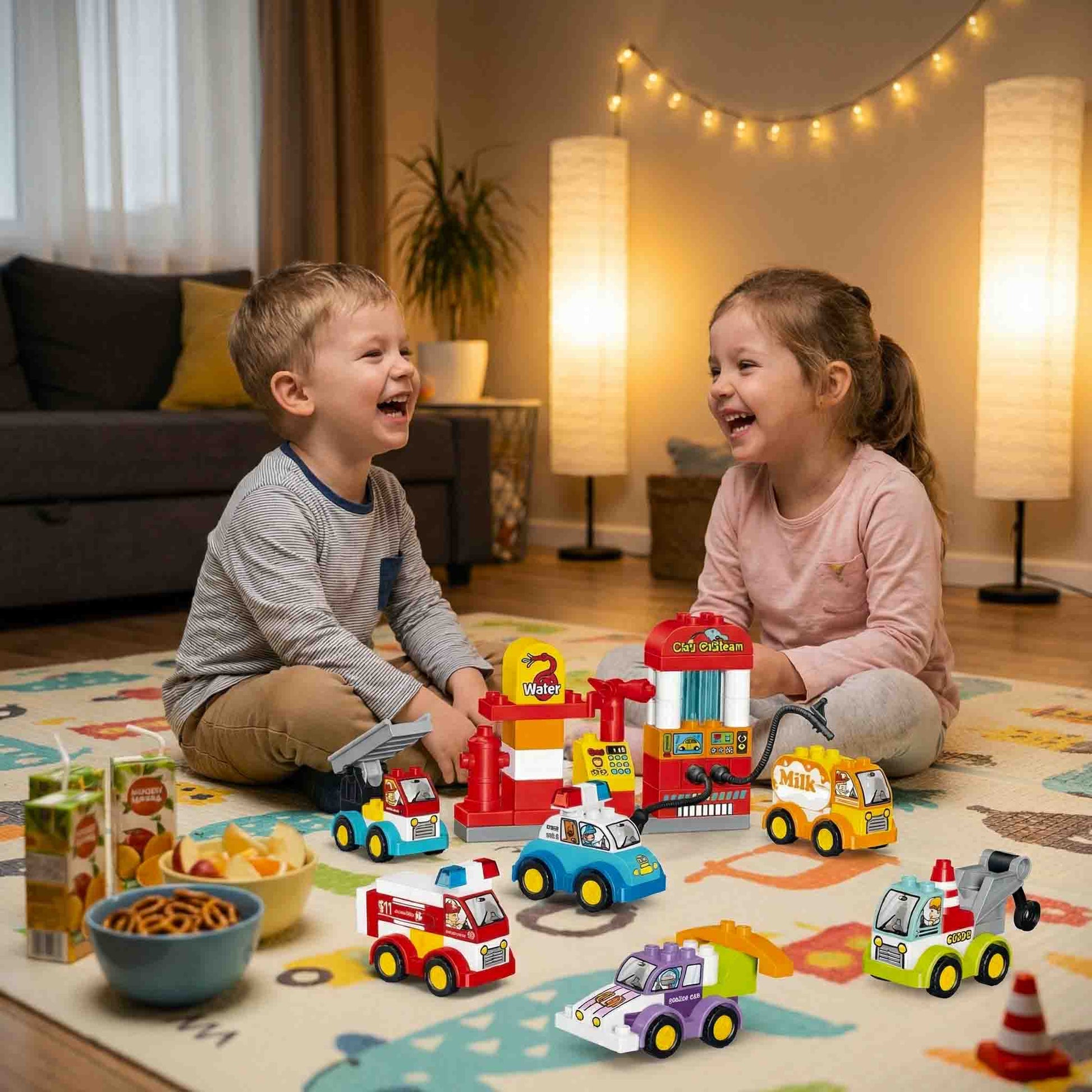 Preschool vehicle construction blocks set for creative pretend play