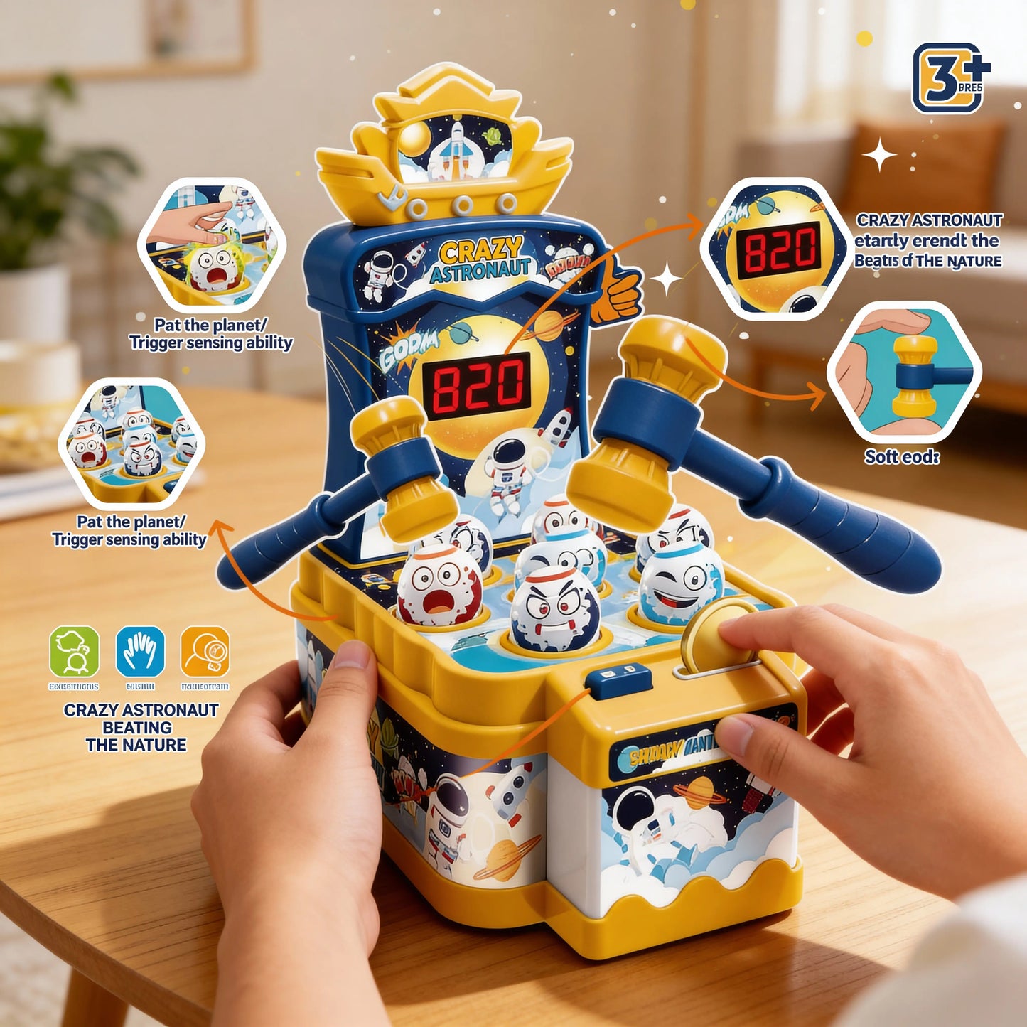 Crazy Astronaut Whack Game (Interactive Handheld Toy)