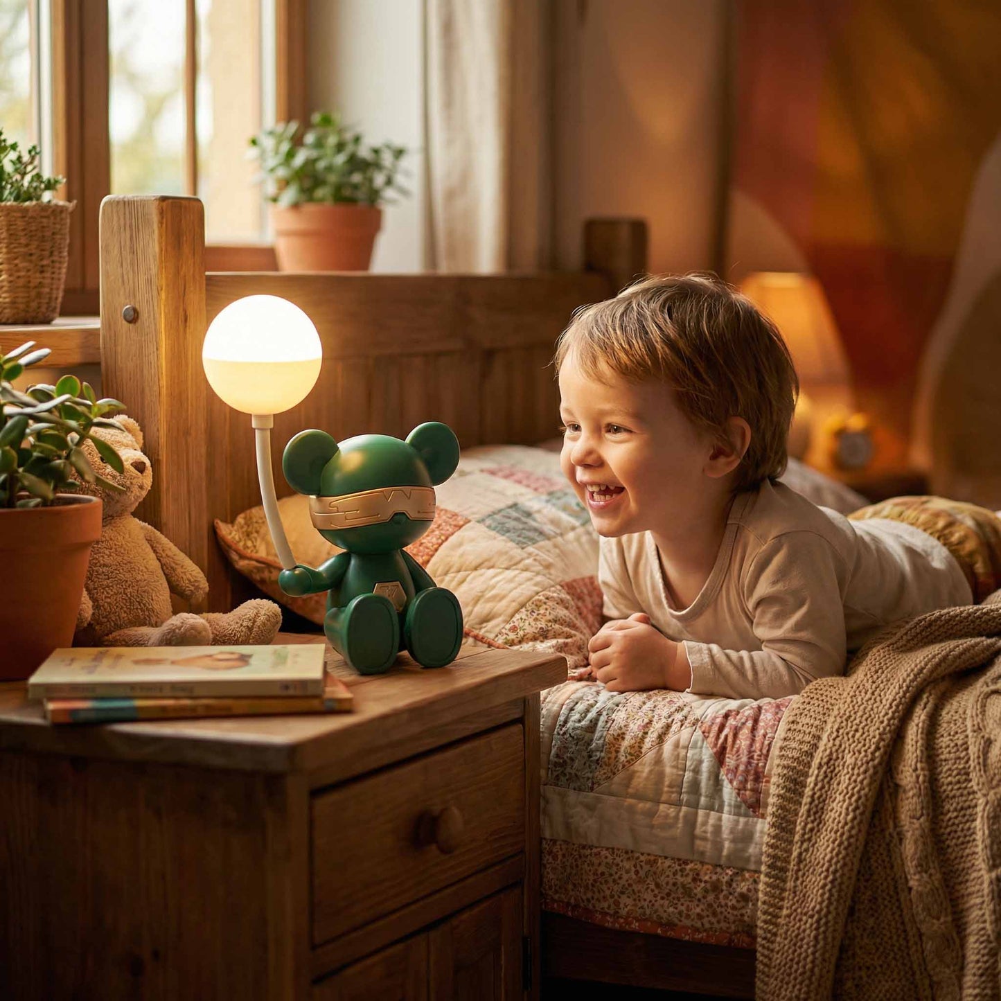 Cute Bear LED Table Lamp – USB Rechargeable Night Light for Kids