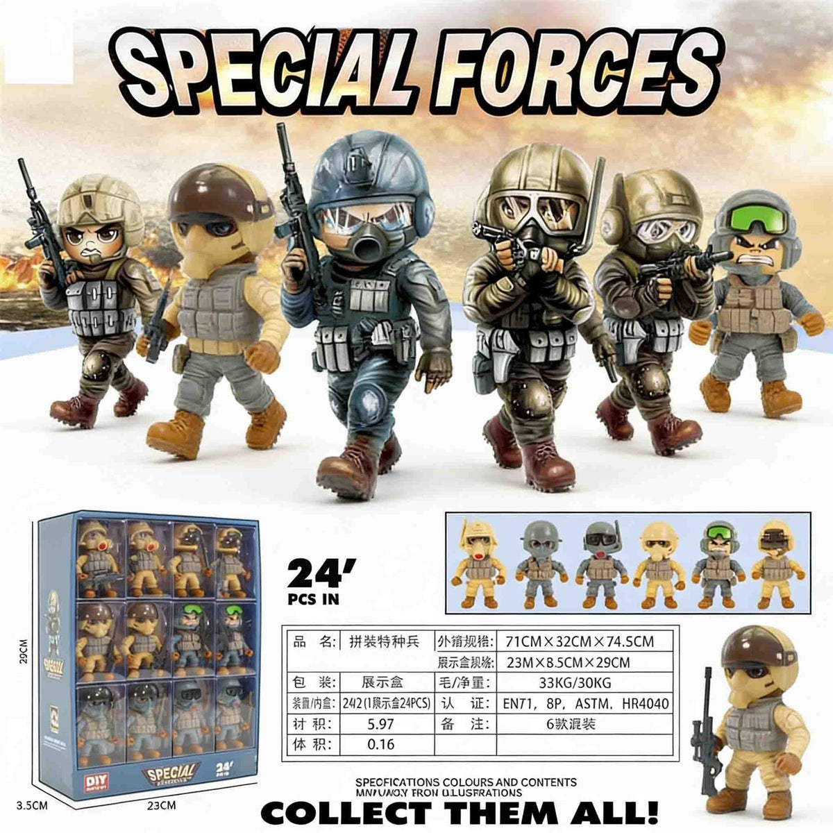 Special Forces DIY action figures set
Collectible special forces toy figures for kids
DIY military action figures 24 piece set
Kids special forces role play toy figures
Collectible action figures for children
special forces action figures
DIY action figures
collectible toy soldiers
military action figures
