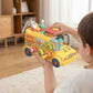Disassemble and assemble STEM toy bus with tools for toddlers