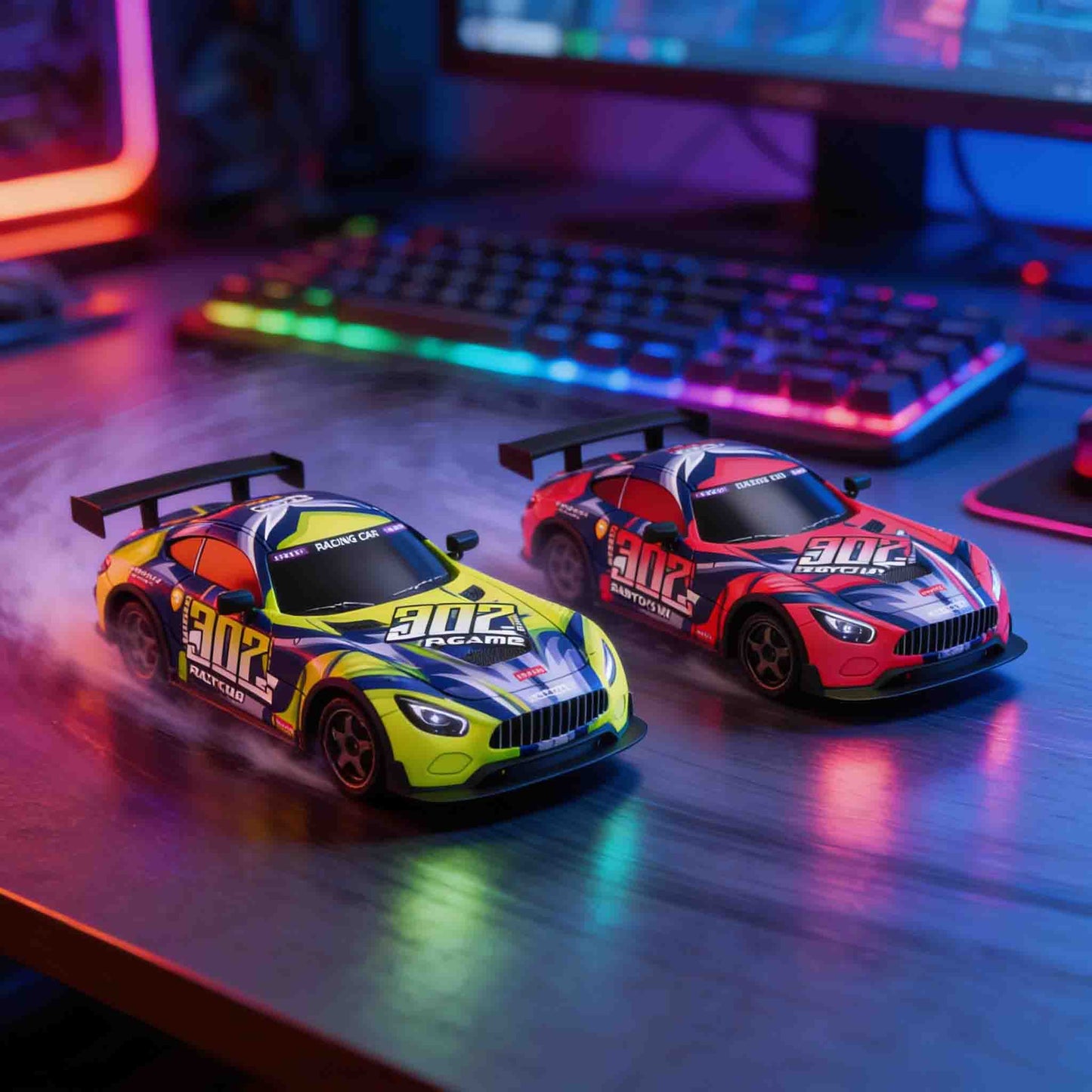 rechargeable 2.4GHz RC racing car with USB charger and battery