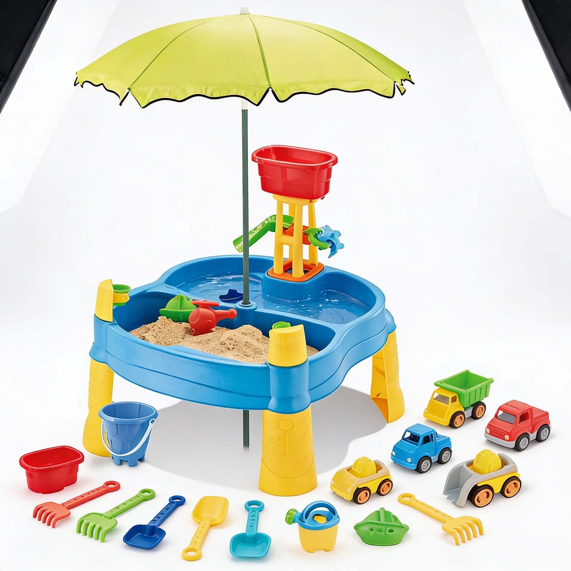 Kids water and sand activity table for toddlers
Outdoor water play table with umbrella for kids
Sand and water sensory play table set
Toddler outdoor play table with water toys
Children water and sand play set 21 pieces

