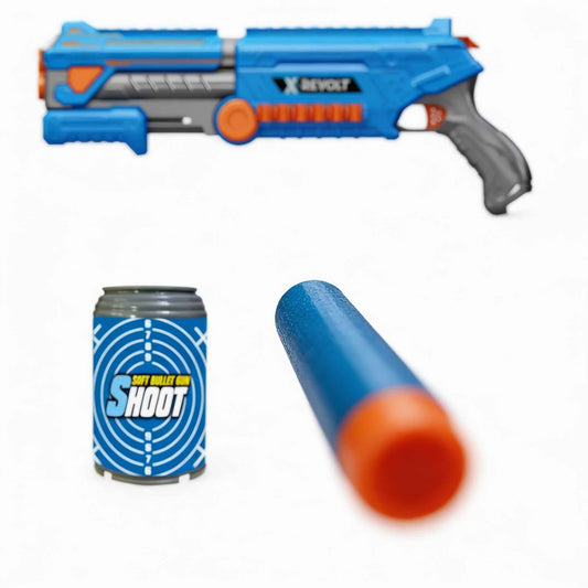Storm X Revolt Large Revolver Foam Dart Shooter Blaster with 12 Soft Foam Darts and 4 Target Cans – Safe Soft Bullet Toy Gun for Kids Indoor and Outdoor Play