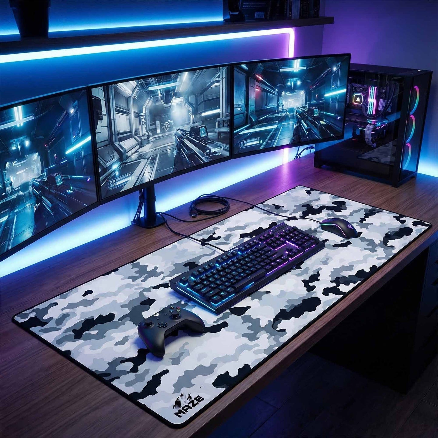 MAZE Light Serie - Arctic Ghost Gaming Mouse Pad – 2XL Extended Desk Mat