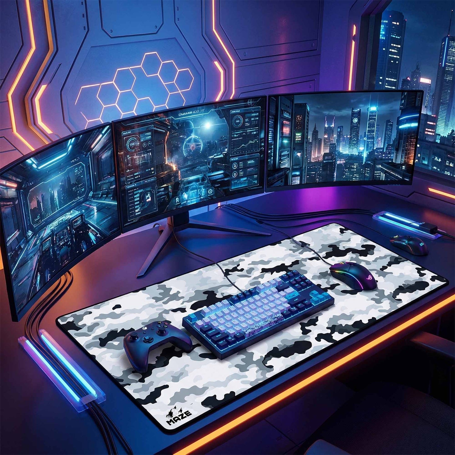 MAZE Light Serie - Arctic Ghost Gaming Mouse Pad – 2XL Extended Desk Mat