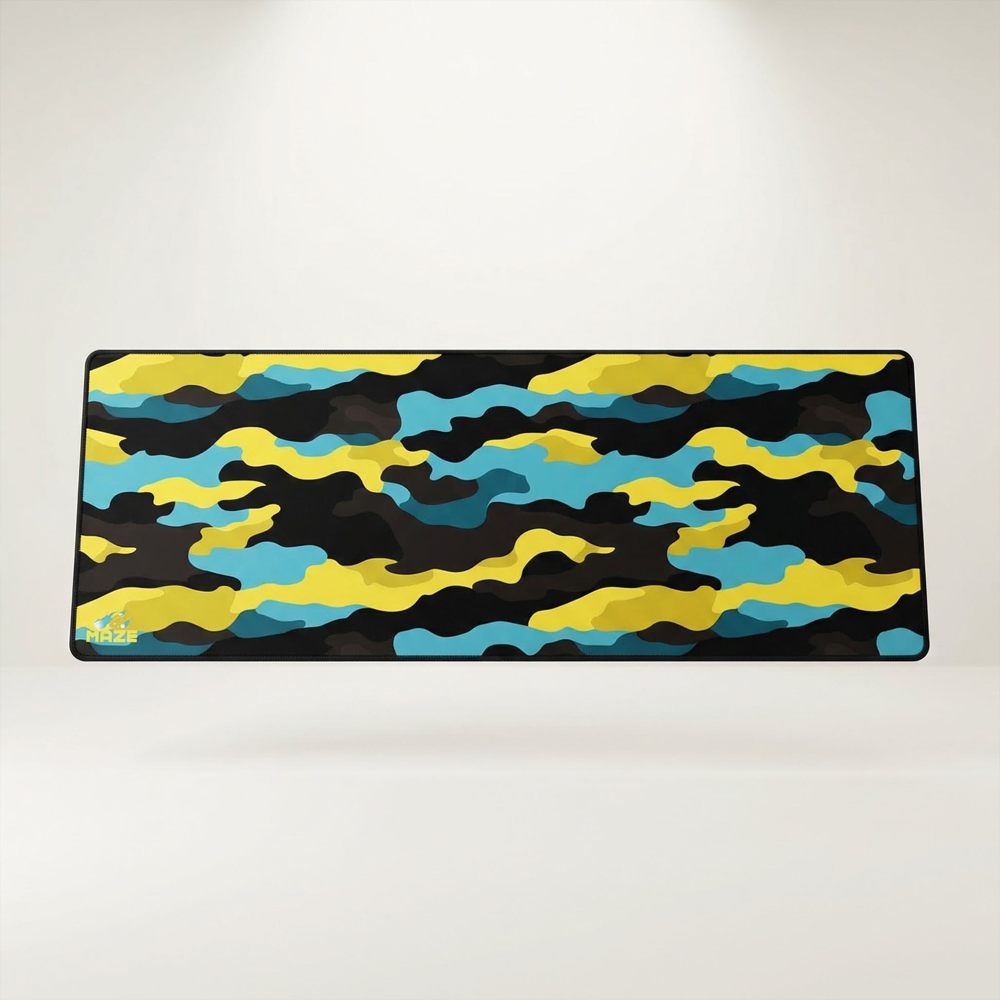 MAZE Light Series Cyber lume 2XL extended gaming desk mat yellow blue camo design