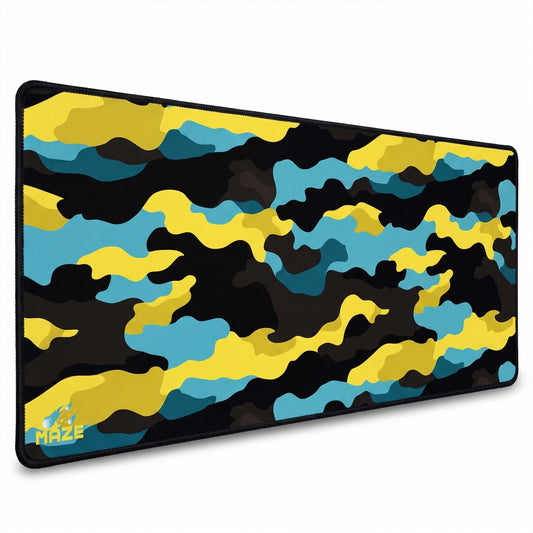 MAZE Light Series Cyber lume 2XL extended gaming desk mat yellow blue camo design