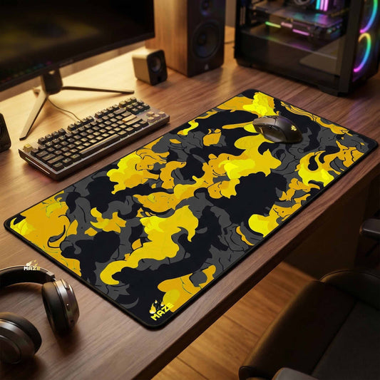 MAZE Light Series CLOUDY Y 2XL extended gaming desk mat yellow black camo design