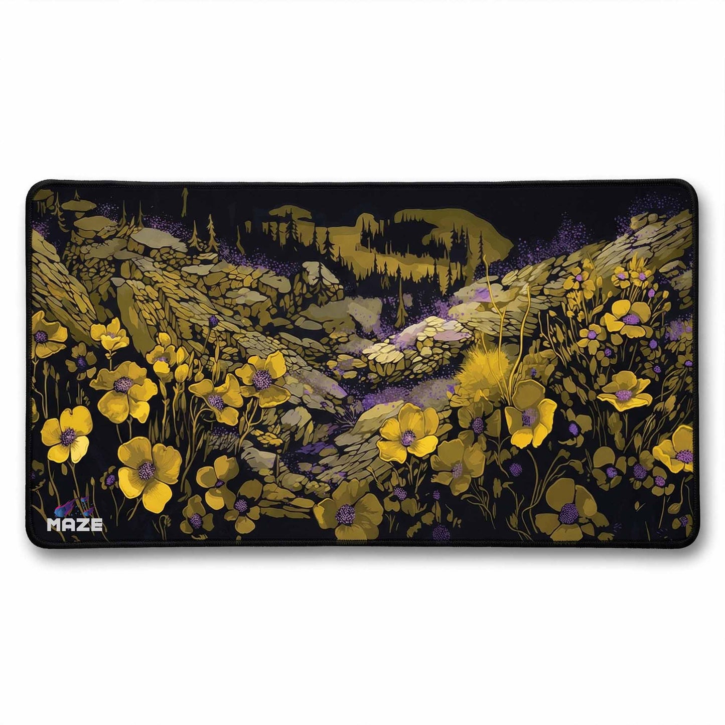 MAZE Light Series– Arcane Yellow Floral 2XL Extended Gaming Desk Mat