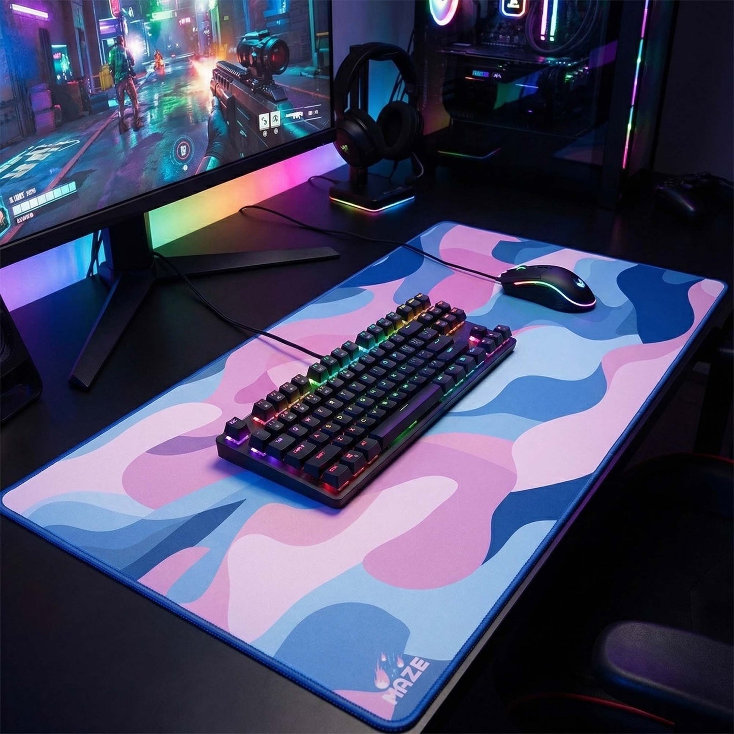MAZE Light Series Bliss Spectrum 2XL extended gaming desk mat pastel camo design