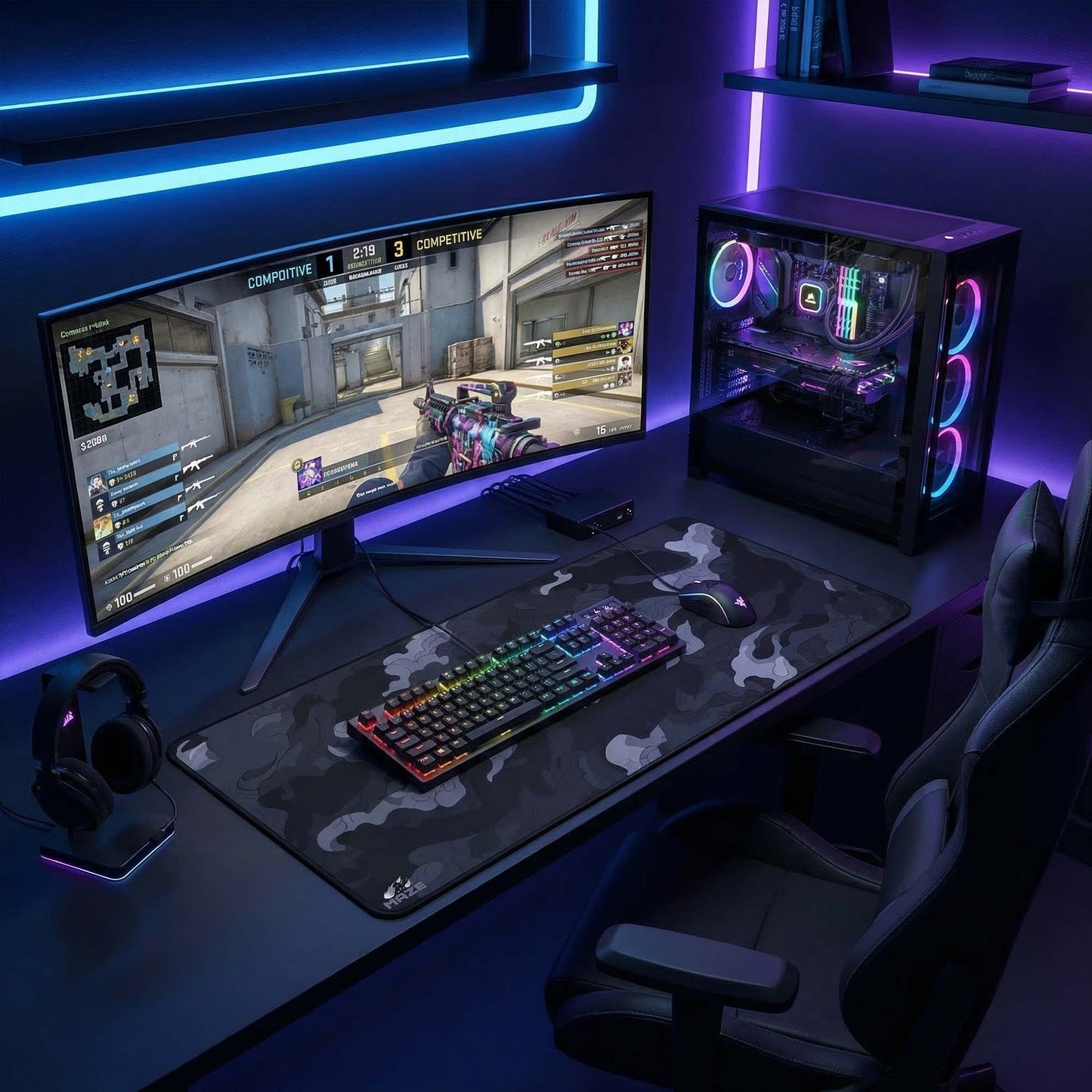 MAZE Light Series – Cloudy Black 2XL Extended Gaming Desk Mat