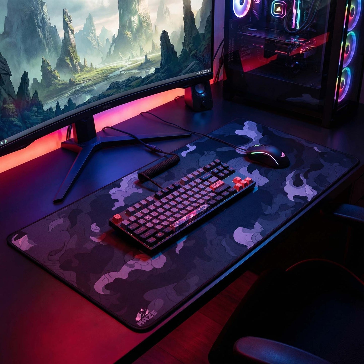 MAZE Light Series – Cloudy Black 2XL Extended Gaming Desk Mat