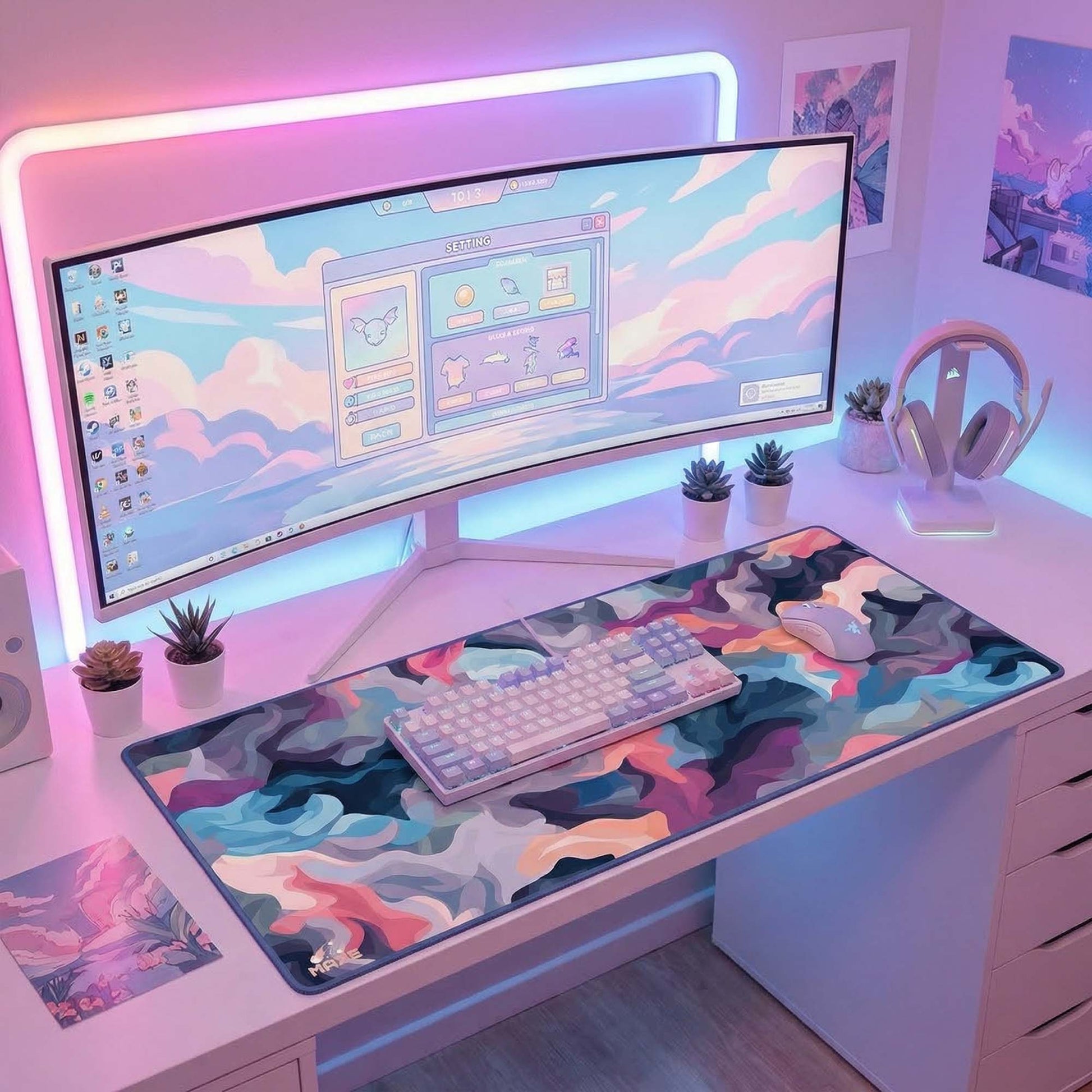 MAZE Light Series Dreamscape 2XL extended gaming desk mat abstract colorful design