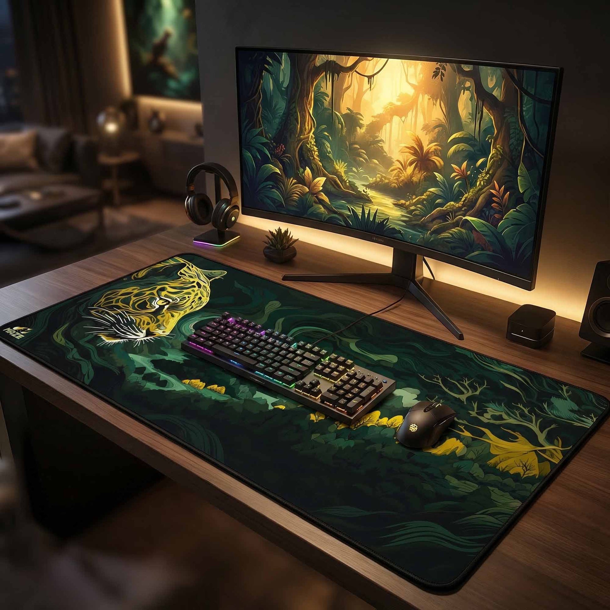 MAZE Light Series Floral-CLB 2XL extended gaming desk mat blue floral design