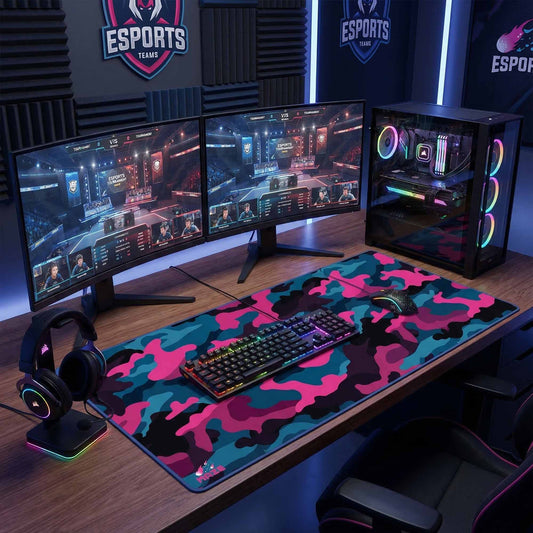 MAZE Light Series Magenta PCB 2XL extended gaming desk mat magenta blue camo design