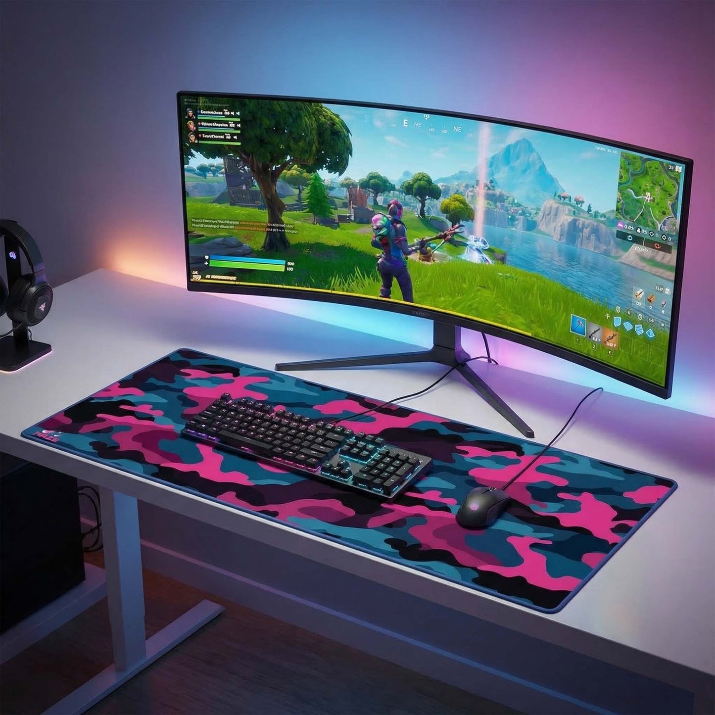 MAZE Light Series Magenta PCB 2XL extended gaming desk mat magenta blue camo design