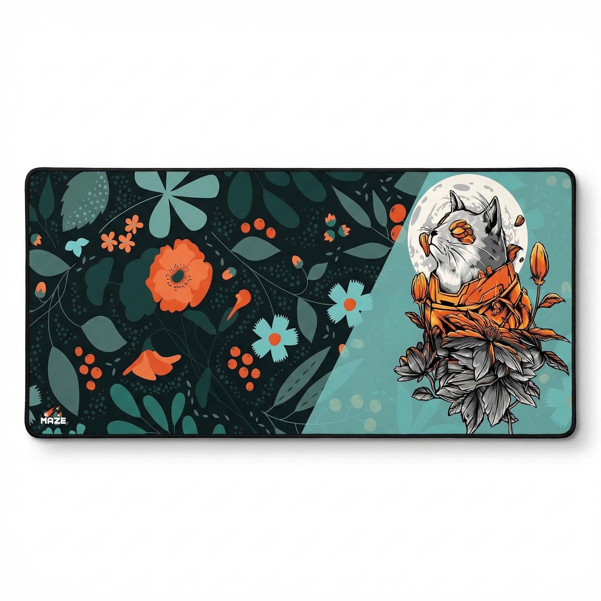 MAZE Light Series Moon GAze 2XL extended gaming desk mat fox moon floral design
