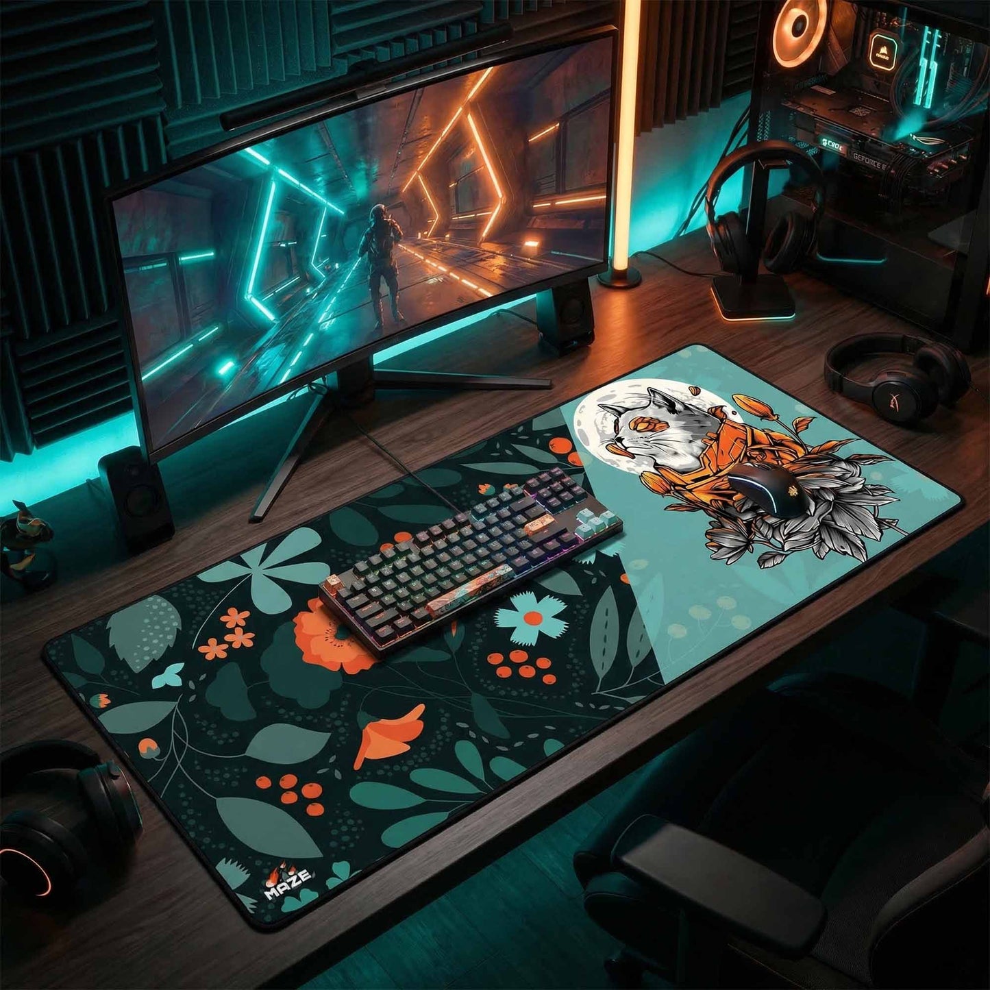 MAZE Light Series – Moon GAze 2XL Extended Gaming Desk Mat