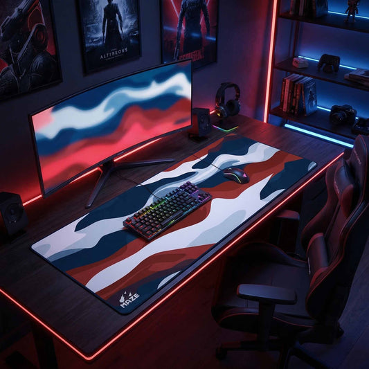 MAZE Light Series Patriot 2XL extended gaming desk mat red white blue camo design