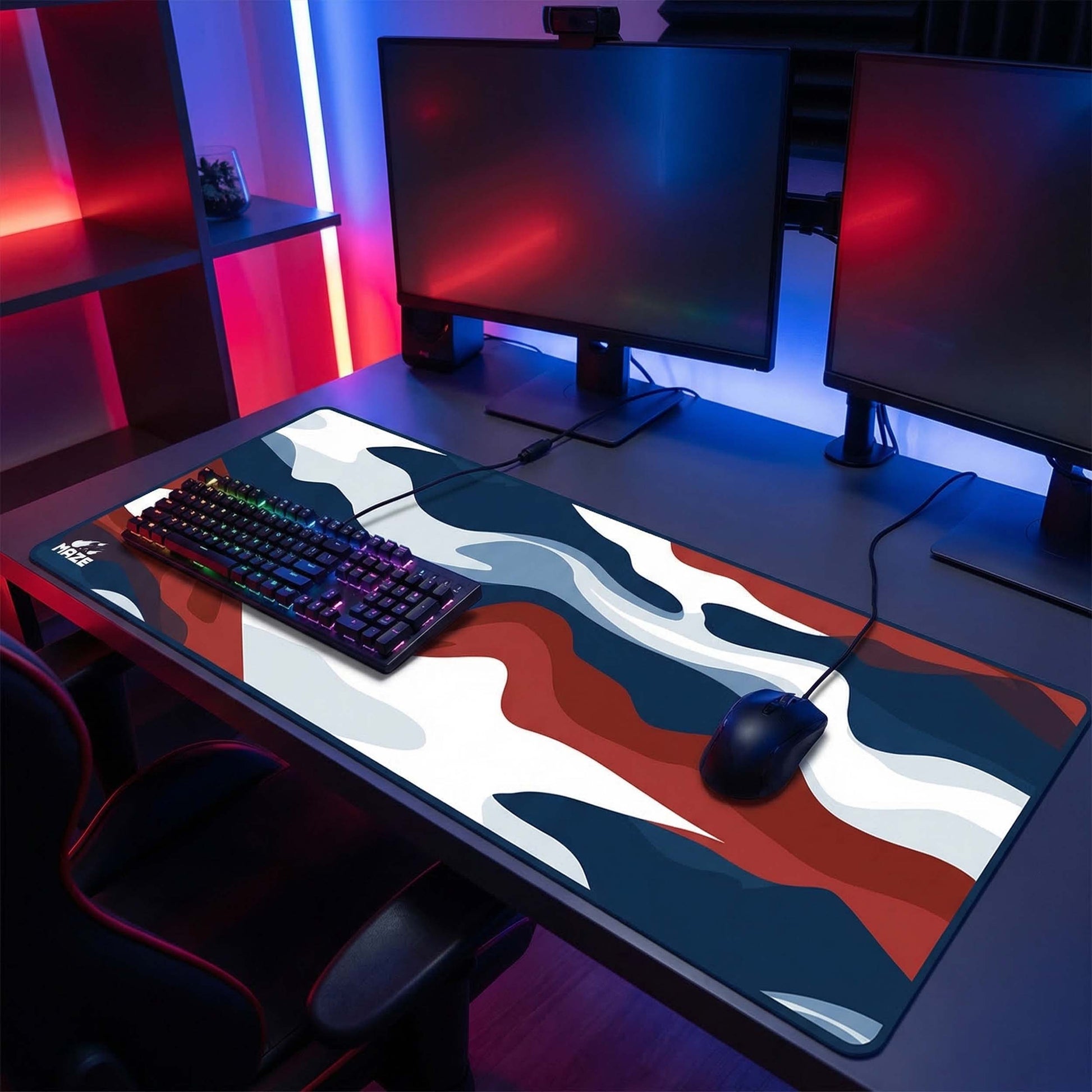 MAZE Light Series Patriot 2XL extended gaming desk mat red white blue camo design