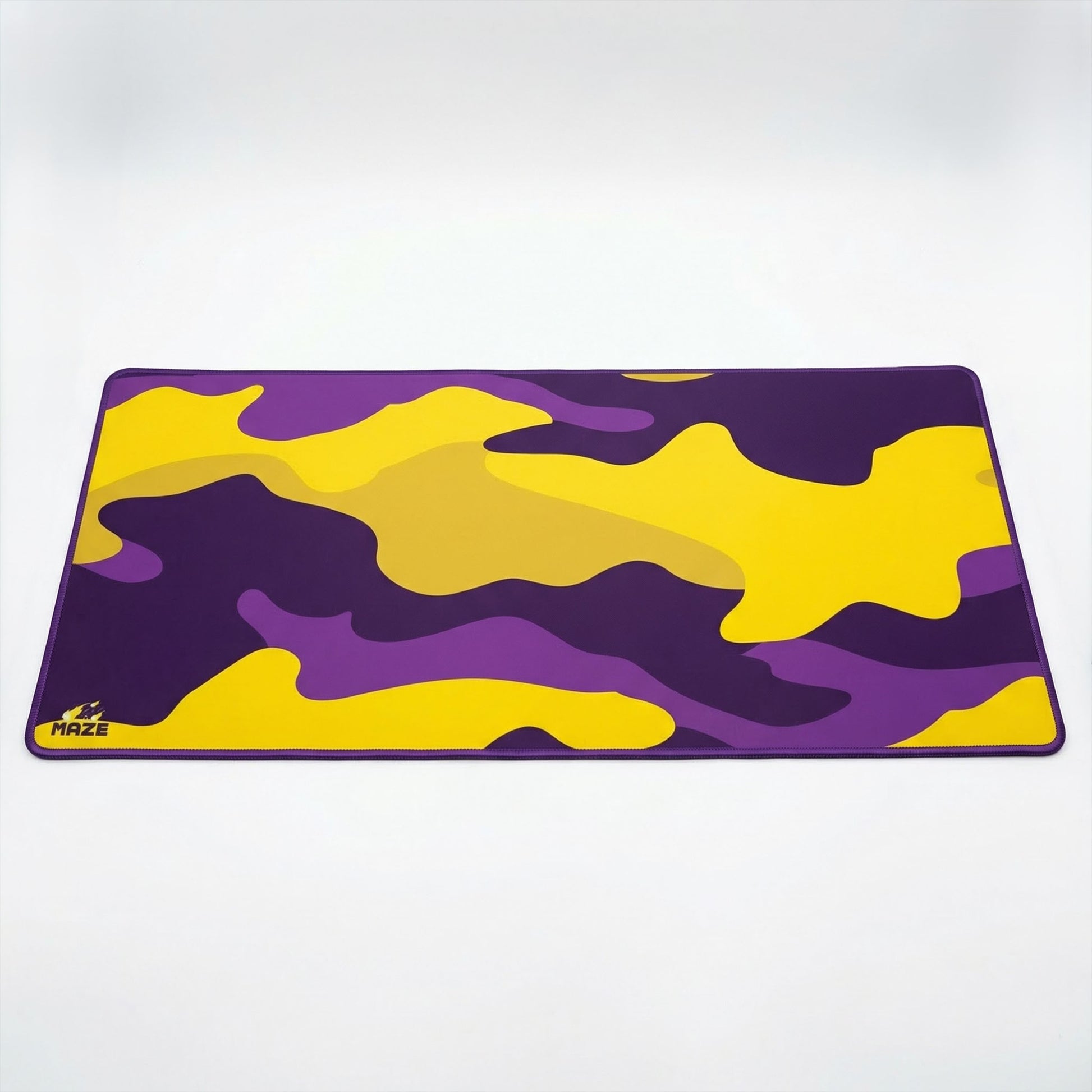 MAZE Light Series Sunburst CAMO 2XL extended gaming desk mat yellow purple camo design