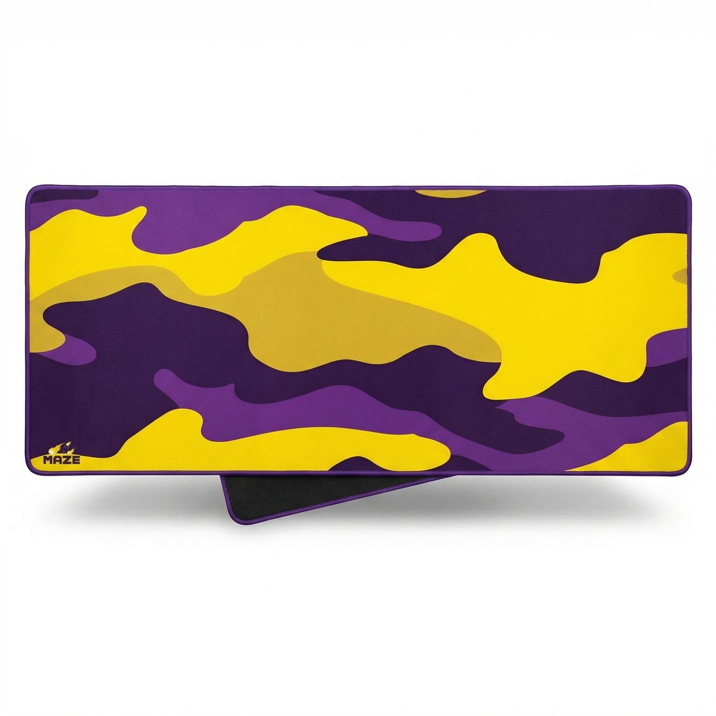 MAZE Light Series Sunburst CAMO 2XL extended gaming desk mat yellow purple camo design