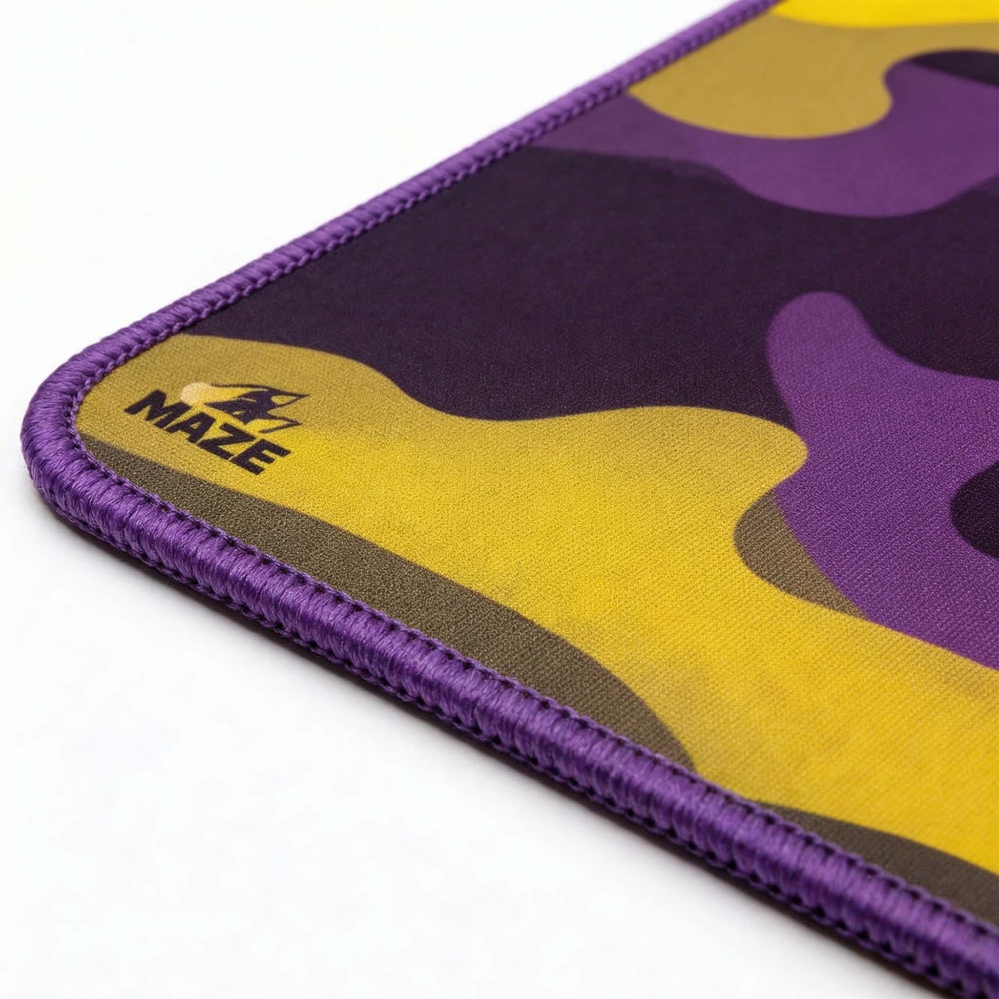MAZE Light Series Sunburst CAMO 2XL extended gaming desk mat yellow purple camo design