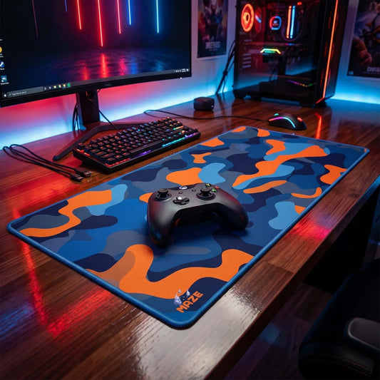MAZE Light Series Surge CAMO 2XL extended gaming desk mat blue orange camo design