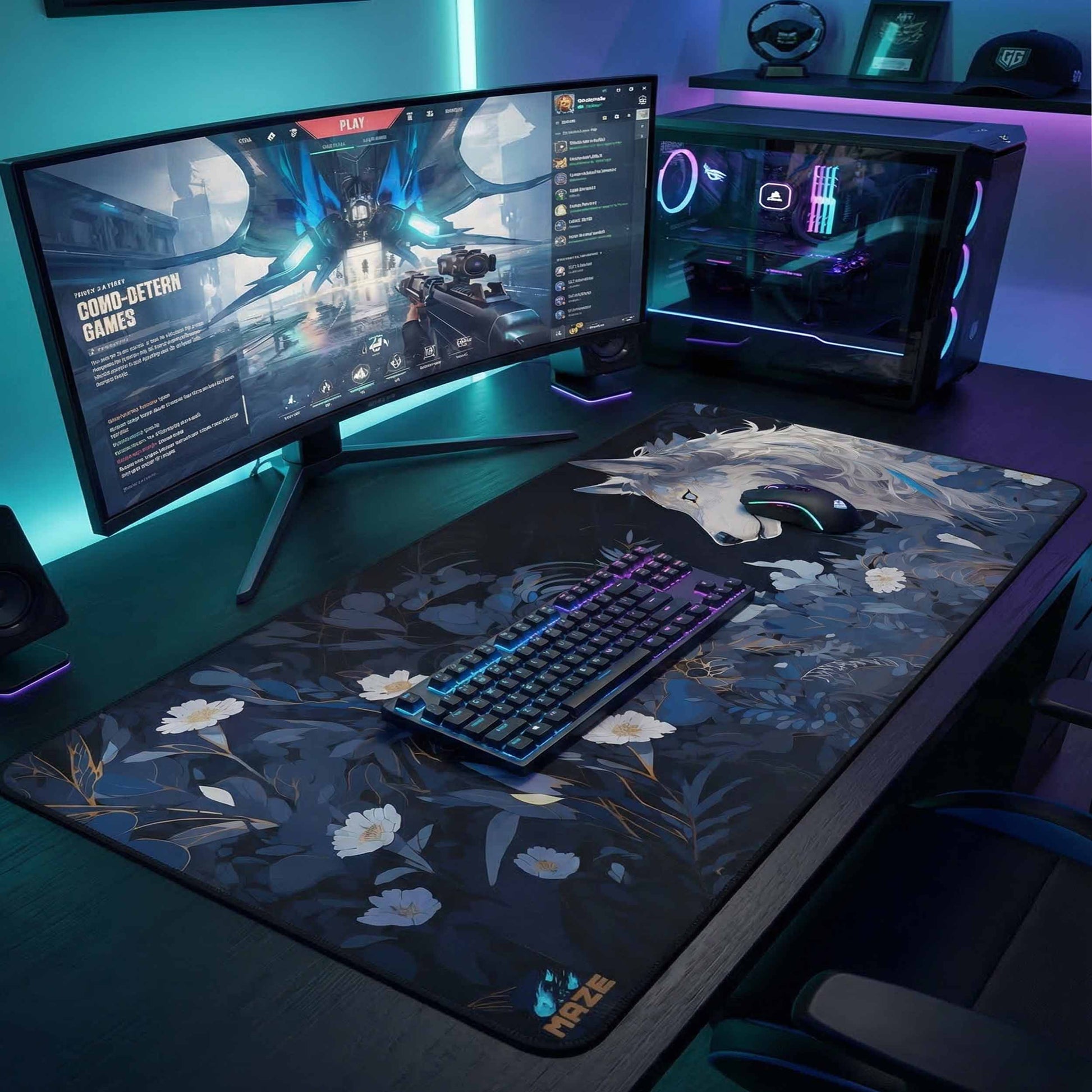 MAZE Winter Wolf B Extended Gaming Desk Mat