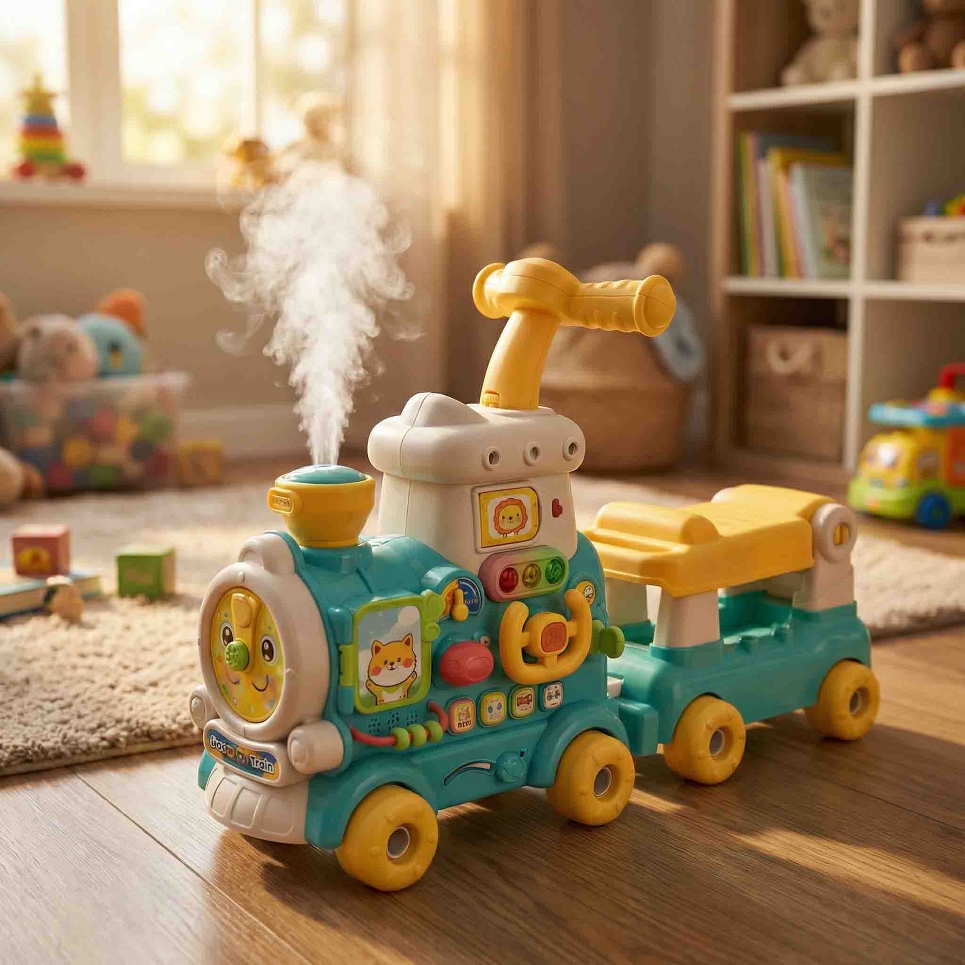 Multi-functional steam train learning walker ride on toy for toddlers 18M+

Toddler push walker and ride-on train toy with steam spray function

Baby learning walker steam train with music beads and activity panel

2-in-1 ride on push walker toy train for early education 18 months+

Steam spray train walker toddler educational toy with interactive cockpit