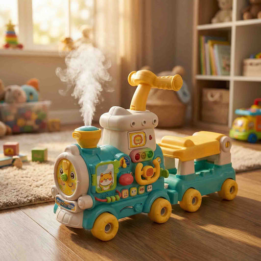 Multi-functional steam train learning walker ride on toy for toddlers 18M+

Toddler push walker and ride-on train toy with steam spray function

Baby learning walker steam train with music beads and activity panel

2-in-1 ride on push walker toy train for early education 18 months+

Steam spray train walker toddler educational toy with interactive cockpit