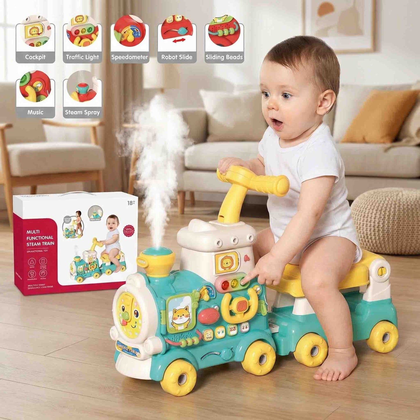 2-in-1 ride on push walker toy train for early education 18 months+