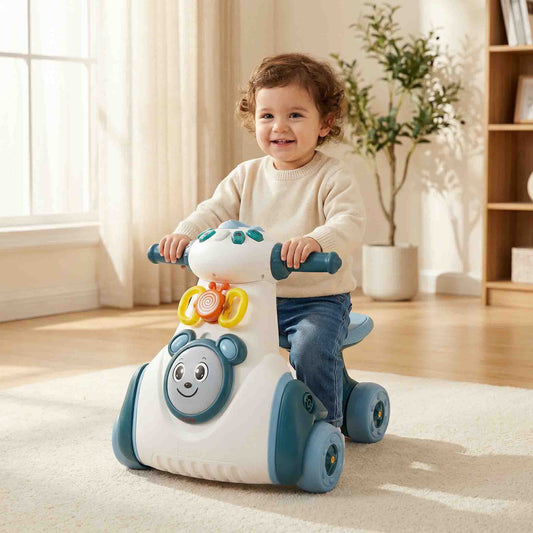 Baby ride-on musical walker scooter with lights and sound buttons for toddlers learning to walk