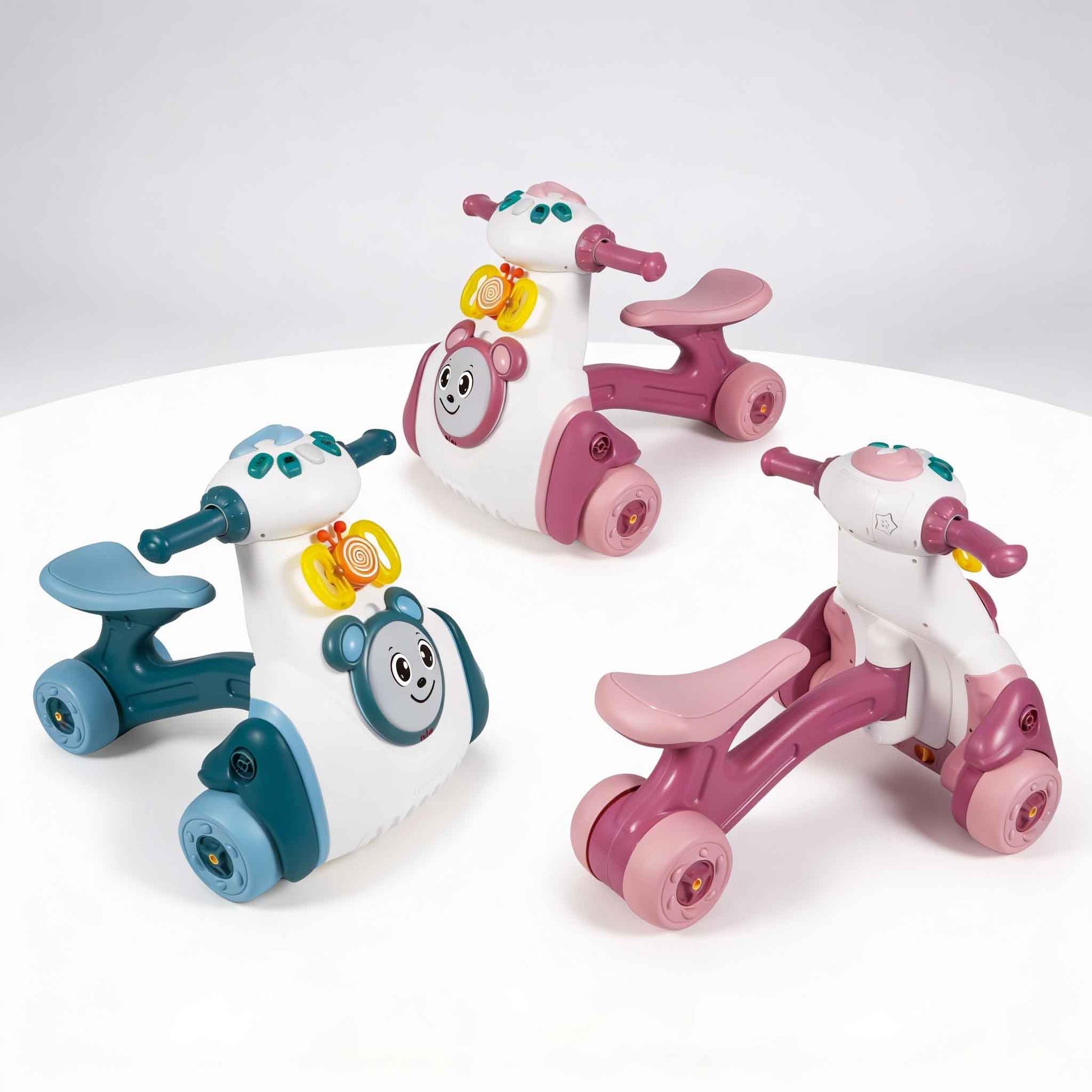 Baby ride-on musical walker scooter with lights and sound buttons for toddlers learning to walk

Toddler push car balance toy with smooth indoor wheels and interactive spinner activity

Educational baby ride-on walker scooter designed for early walking and sitting play

Indoor baby ride-on scooter toy with ergonomic seat and stable wheel base

Musical toddler ride-on push walker for balance, coordination and sensory development

Cute animal-themed baby ride-on scooter toy available in blue and pink colors