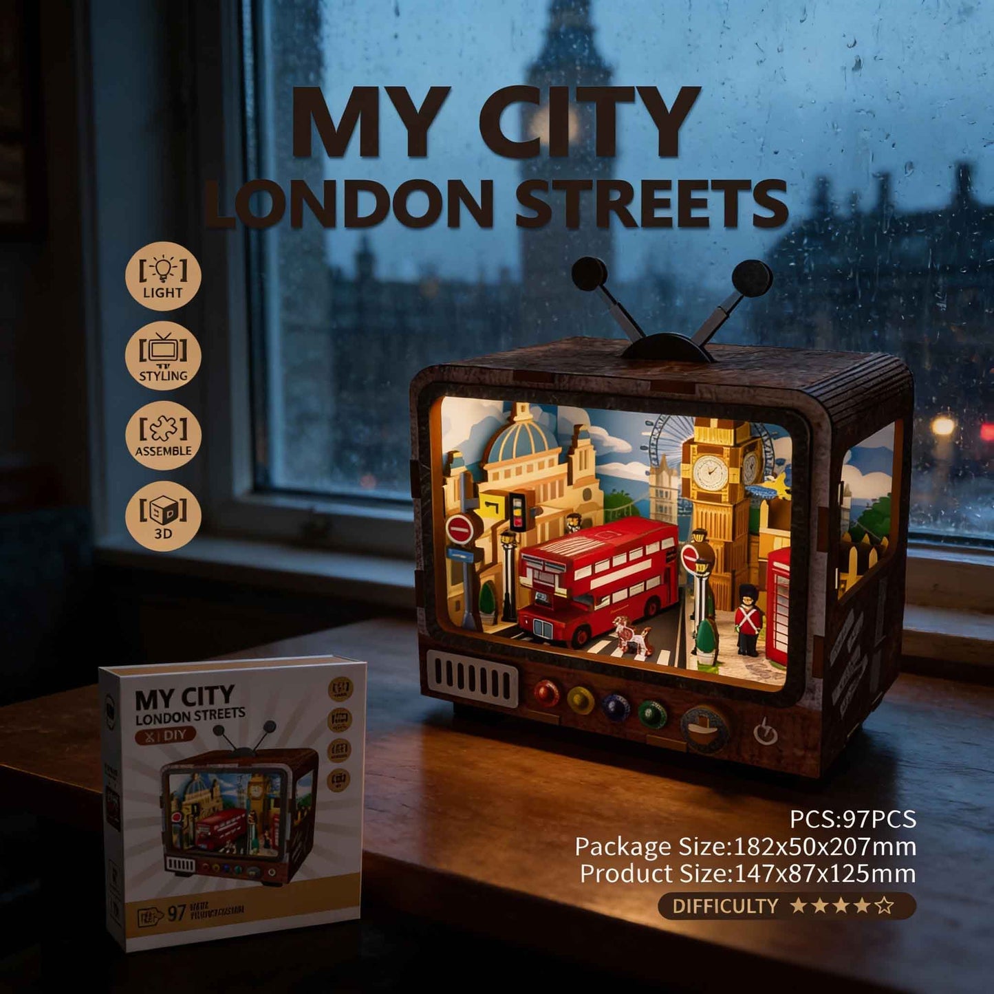 My City London Streets – DIY 3D Model Kit with Light (97 PCS)