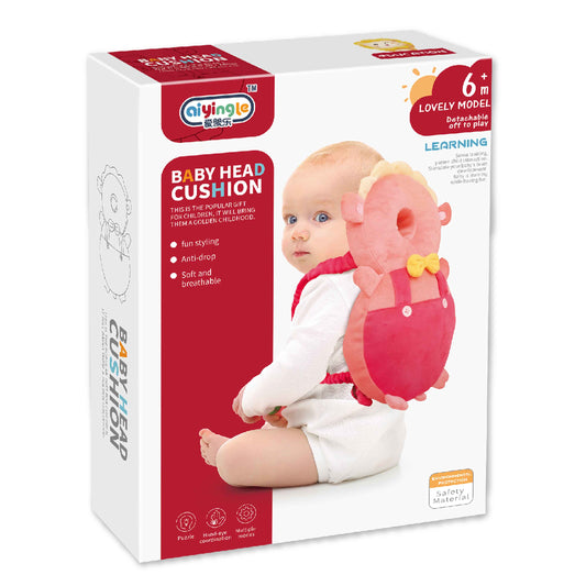 Baby Head Protector Cushion Backpack (Pink) – Anti-Fall Safety Head Guard, Soft & Breathable (6+ Months)