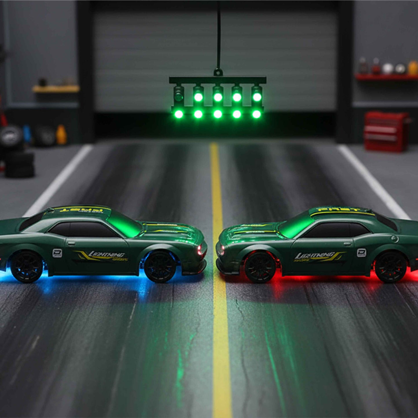 Lightning Racing 1:43 4WD RC Drift Car (Green) – 7-Color LED, 2.4GHz, USB Rechargeable, 15+ km/h