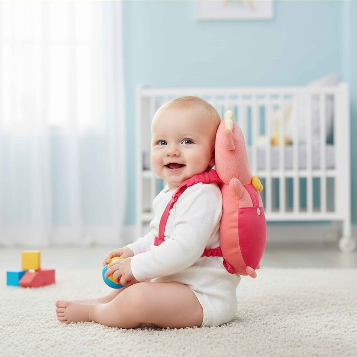 Baby Head Protector Cushion Backpack (Pink) – Anti-Fall Safety Head Guard, Soft & Breathable (6+ Months)