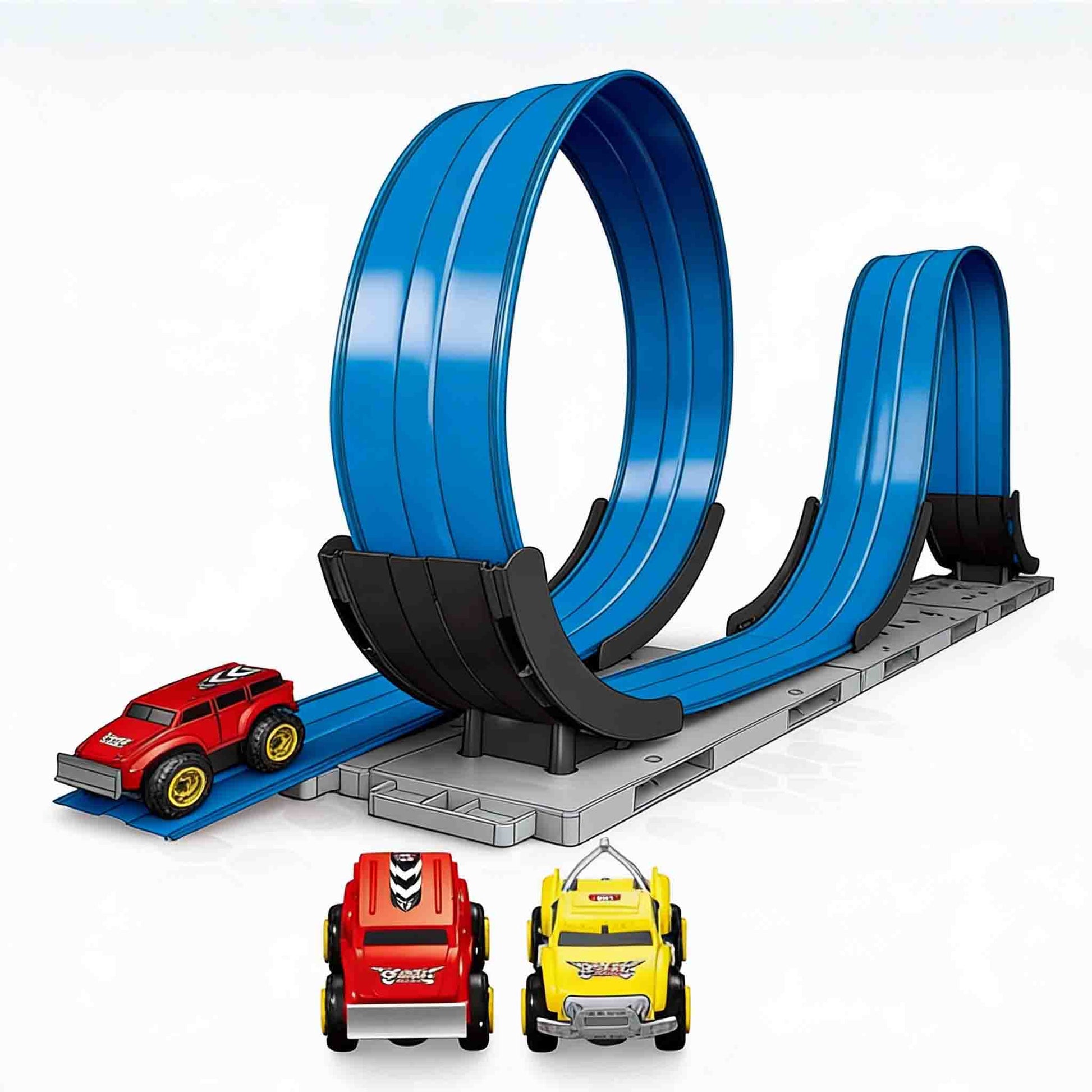 Double loop car track set with strong power and game mode
