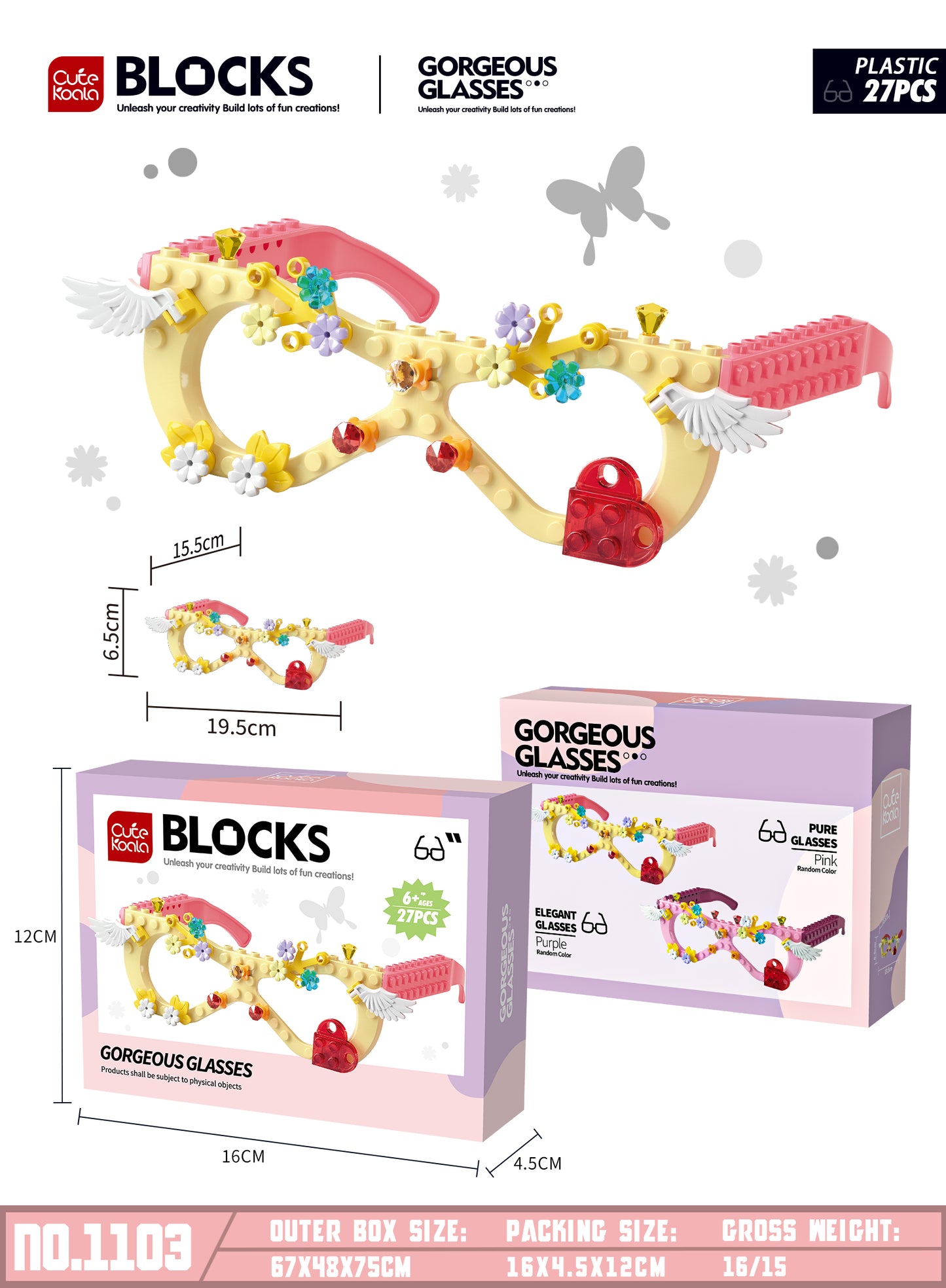 DIY Blocks Glasses Kit (27 PCS) – Gorgeous Flower Style, Kids 6+