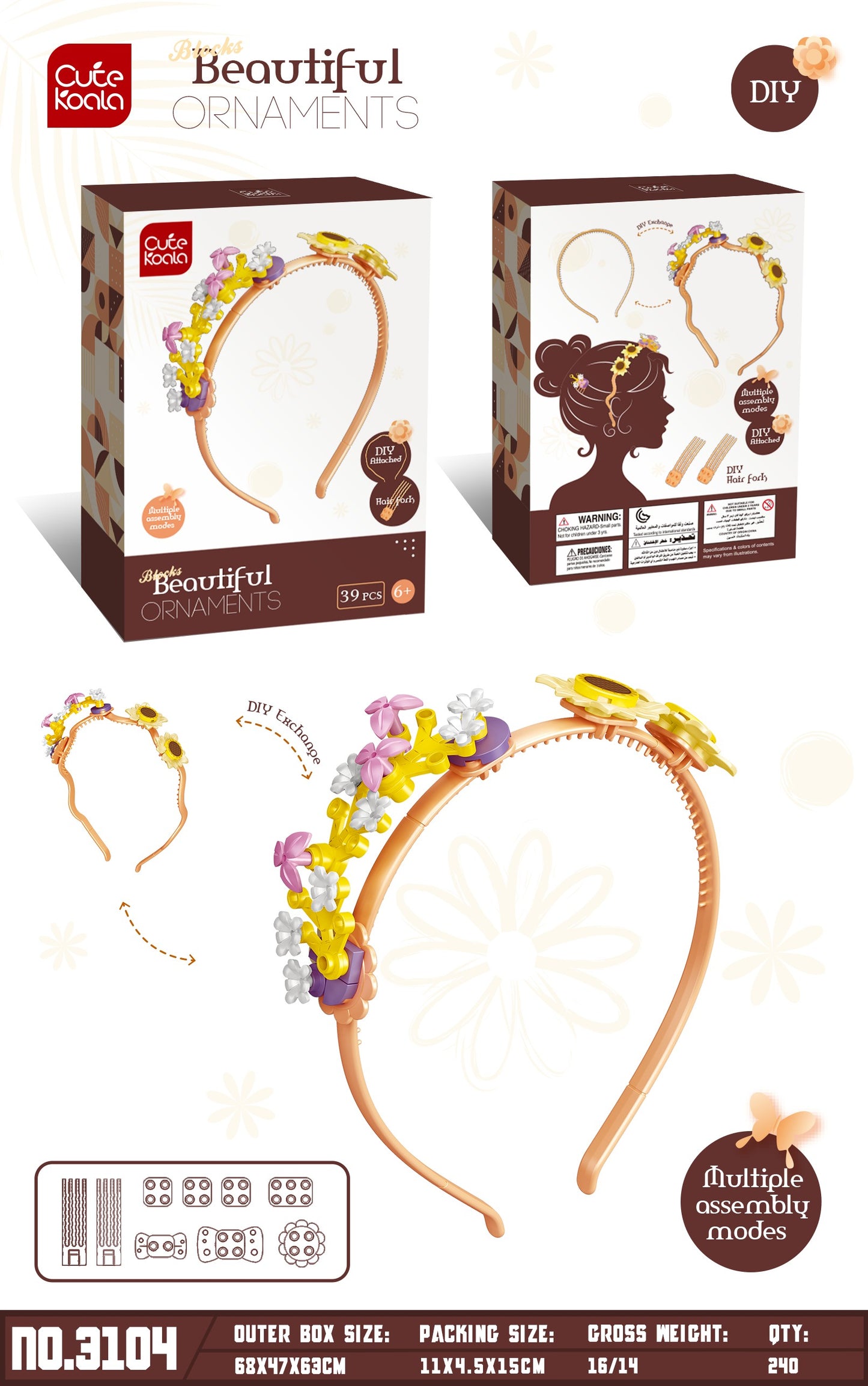 DIY Small Particle Building Block Girl Headband Accessories – Sunflower & Ice Cream Series