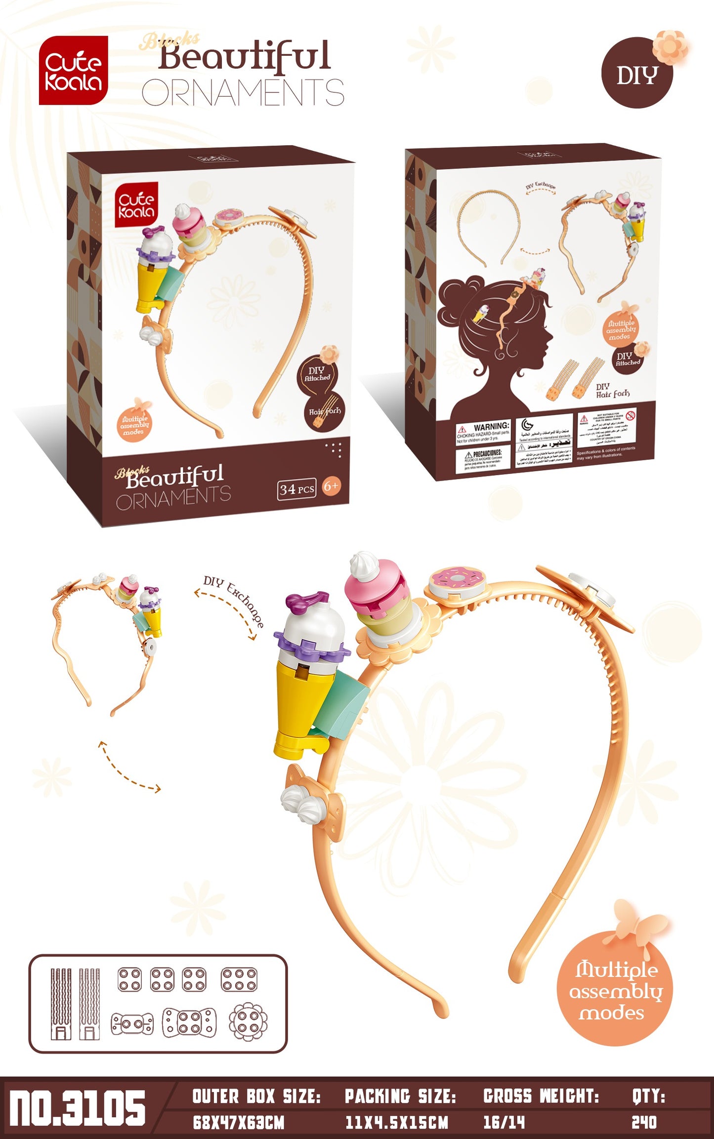 DIY Small Particle Building Block Girl Headband Accessories – Sunflower & Ice Cream Series