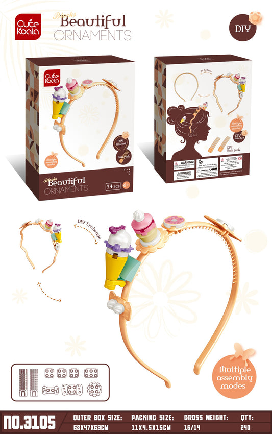 DIY Small Particle Building Block Girl Headband Accessories – Sunflower & Ice Cream Series