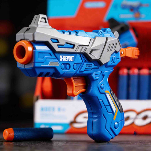 Storm X Revolt mini foam dart shooter toy with soft foam bullets for kids aged 6 years and above

Compact Storm X Revolt foam dart blaster set with 6 safe soft bullets for indoor and outdoor play

Kids manual foam dart shooter toy designed for safe action play and imaginative role-playing games

Small size foam bullet blaster toy with lightweight grip and child-friendly design

Storm X Revolt soft foam dart gun toy set for children target practice and active play

Safe kids shooting toy blaster with EVA foa