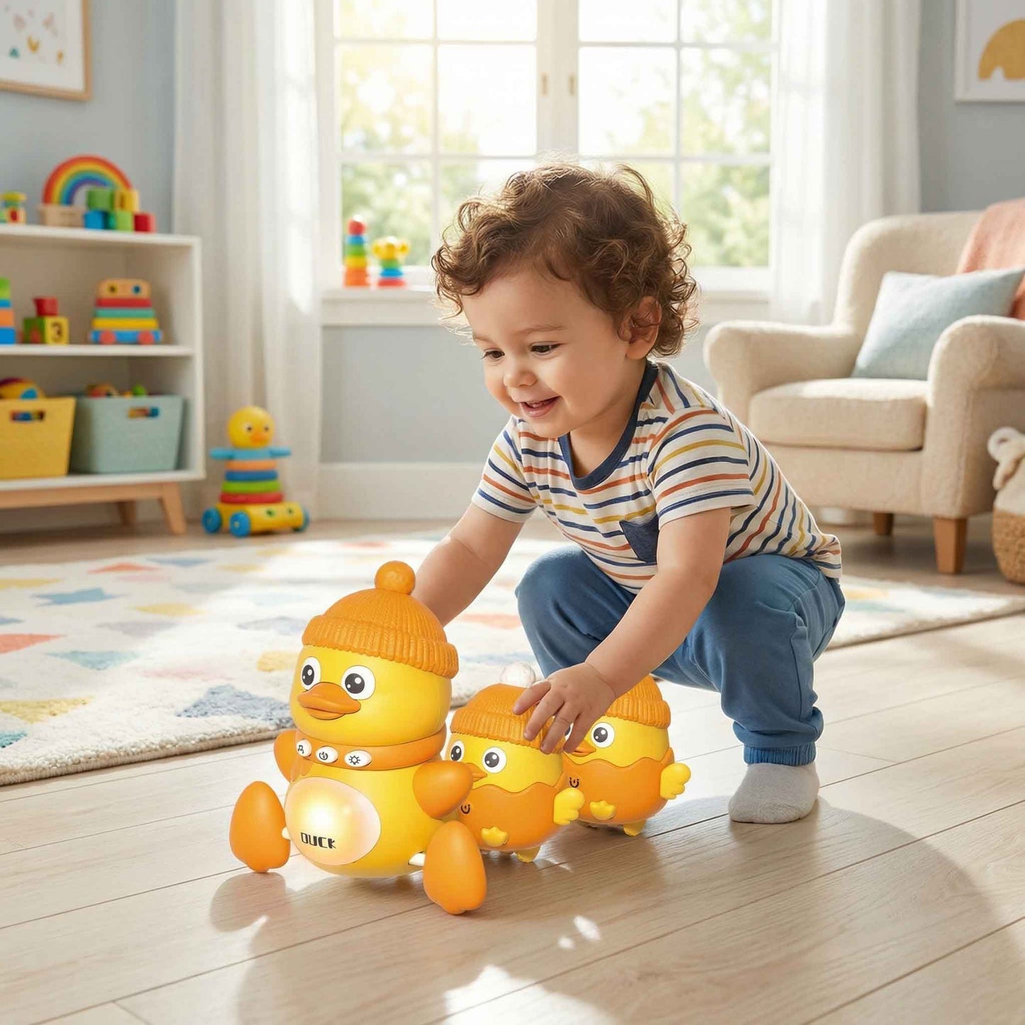 Swinging Duck Educational Toy – Fun Music & Night Light Crawling Toy (18M+)