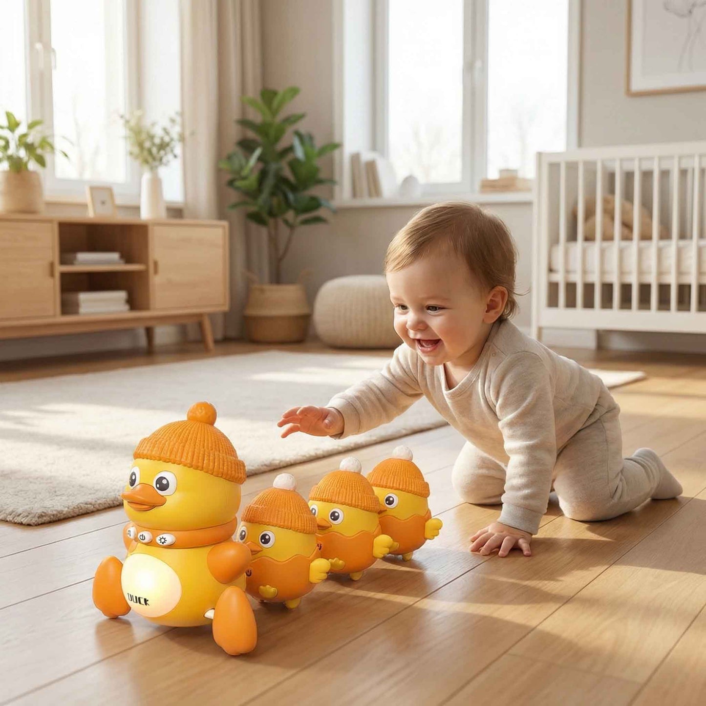 Swinging Duck Educational Toy – Fun Music & Night Light Crawling Toy (18M+)