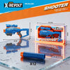 X Revolt Storm Revolver Shooter toy with foam darts
• Large blue and orange foam dart blaster for kids
• X Revolt Storm Shooter toy gun packaging display
• Safe foam bullet shooter toy for children