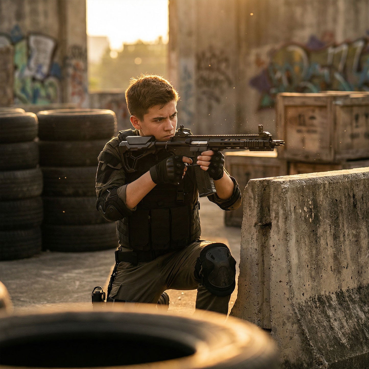 AR-15 F4 tactical electric water gel blaster for outdoor play ages 14+